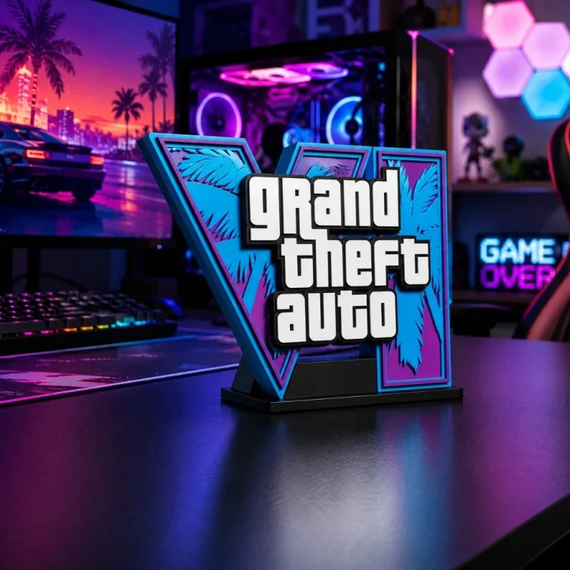 Placa Decorativa GTA 6 - GTA VI - Gamer Geek - Deixe seu Setup Gamer no Estilo GTA - Exclusiva - 3D Premium