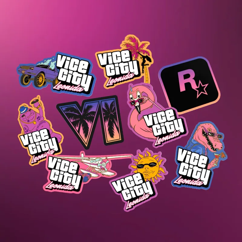 Adesivos GTA 6 GTA VI Rockstar Games Kit 16 Stickers Holográficos Gamer