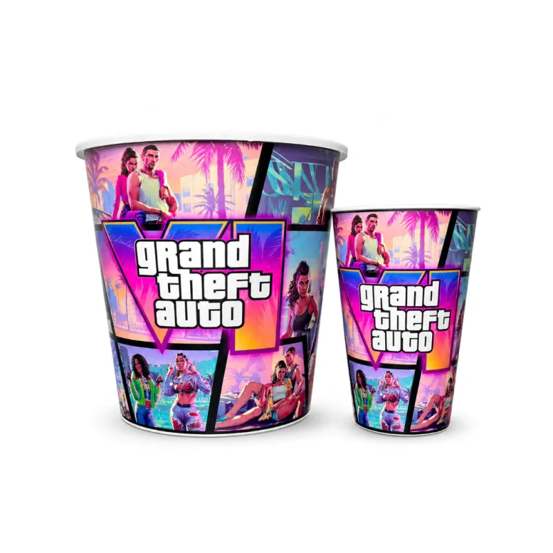 Kit Balde de Pipoca 3L e Copo 550ml GTA VI/ GTA 6 Jogo 2026 Resistente Durável Envio Imediato