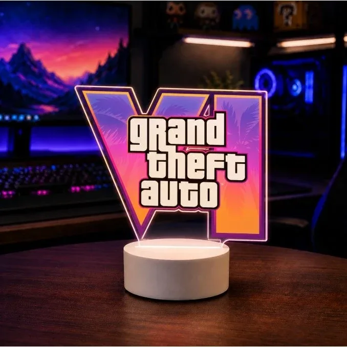 Luminária GTA 6 Decoração gamer LED Mesa Exclusiva Jogo Presente Geek Premium Totem Letreiro