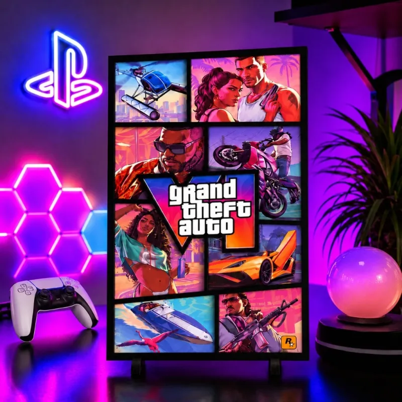 GTA 6 Capa decoração Gamer setup PS5 Xbox Grand Theft Auto Geek Para Quarto