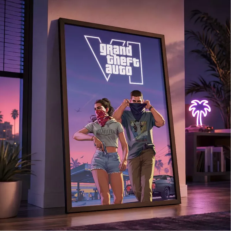 Quadro Decorativo GTA 6 VI Grand Theft Auto Gamer Vice City Jogo Decoração Quarto